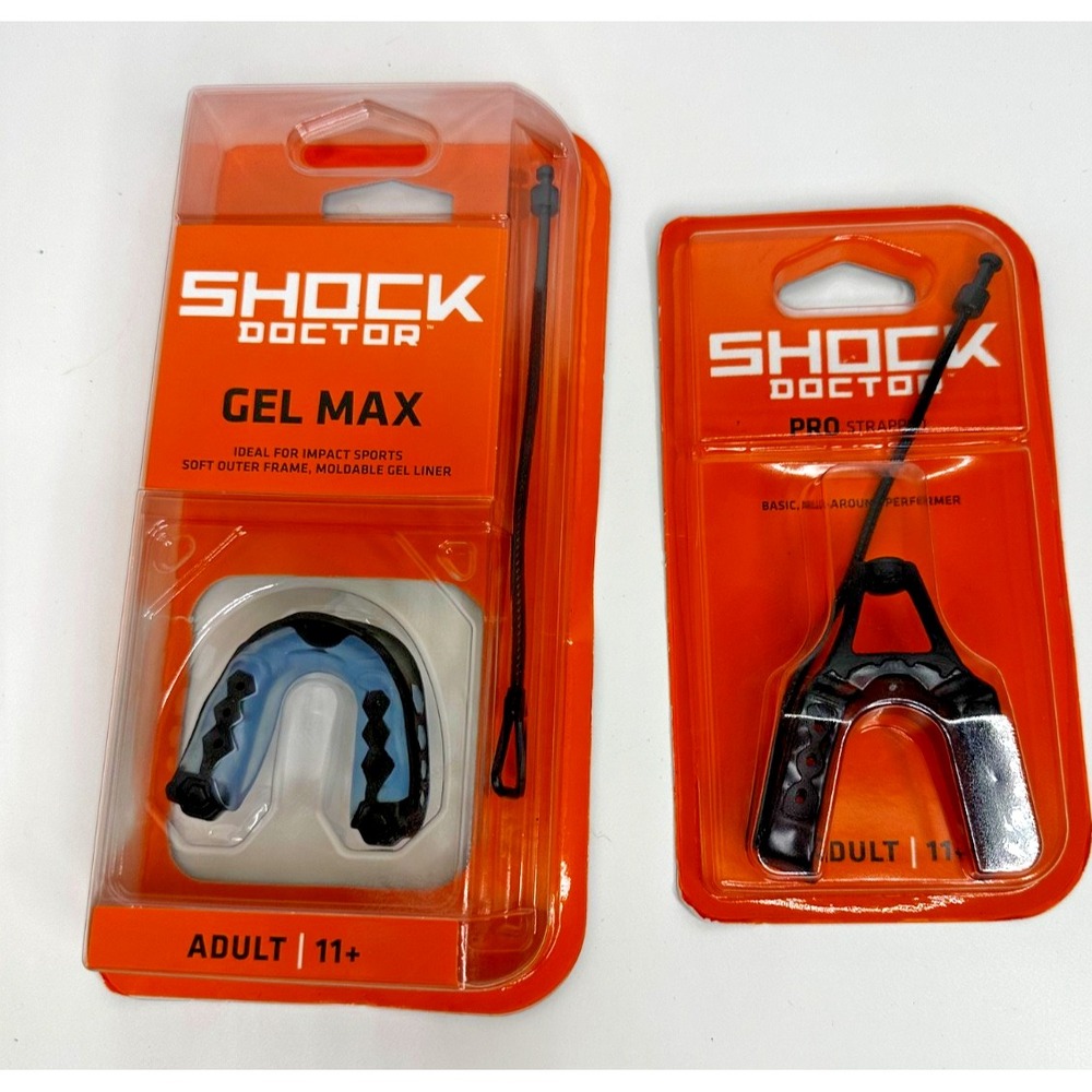 Shock Doctor Mouth Guard Gel Max Adult 11+ Black MMA Boxing Football Hockey Set